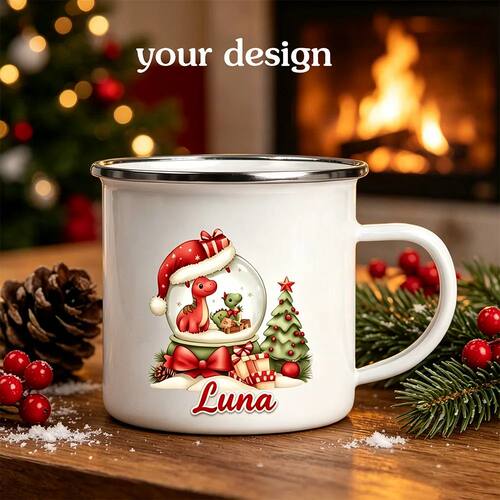 Christmas Deer Dinosaur Print Mug Hot Cocoa Chocolate Cerami