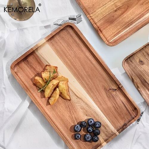 1PCS Acacia Wood Coffee Tray Food CupTrays Decorative Wood T