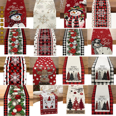 Christmas Table Runner Winter Snowman Santa Claus Printed Pl