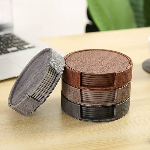 6 Wood Grain Leather Coasters Placemats Tea and Coffee Cups