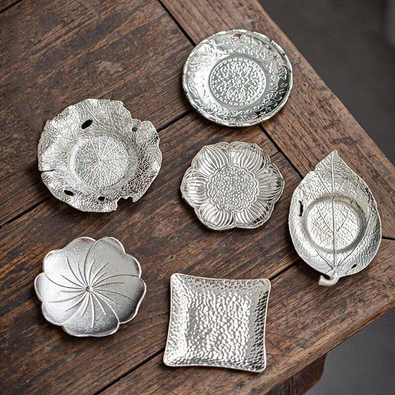1PC silver retro metal coaster tea ceremony decoration exqui