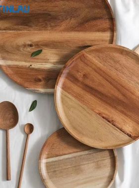 15/20/25cm Wooden Round Serving Platter Tray Retro Pizza Sal