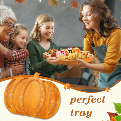 Halloween Tray Wooden Pumpkin Shape Tray Snack Fruit Cheese