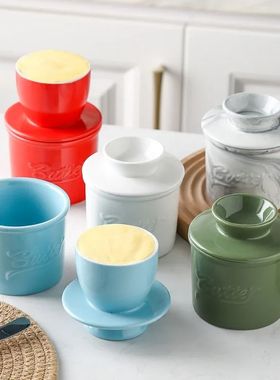 Multi Color Butter Crock with Lid Modern Round Ceramic Butte