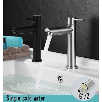 A Stainless Steel Washbasin Faucet. Single Cold Water, 1/2 I