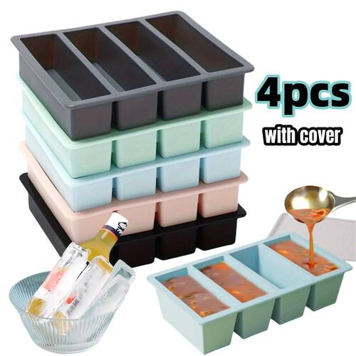 1/4pcs Large Rectangular Ice Cube Mold Set with Lid Stackabl