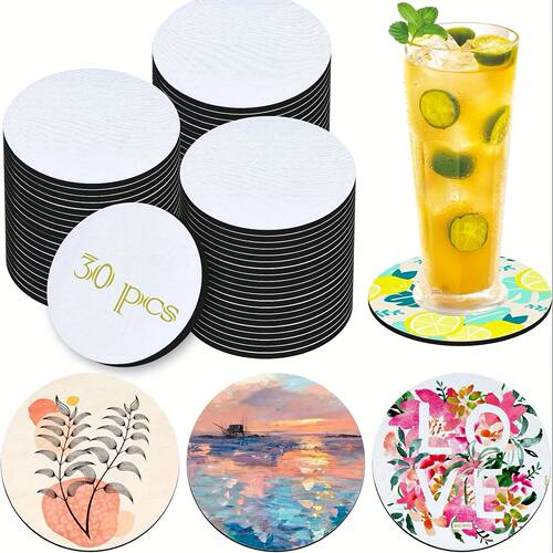 30PCS Washable Blank Sublimation Coasters,Soft 10cm Cup Coas