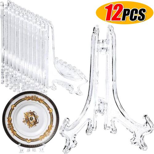 Clear Plastic Acrylic Easels Table Top Plate Holder Dish Bow