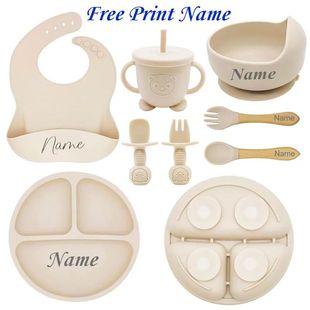 Personalized Name Baby Feeding Set Kids Silicone Plate Bowl