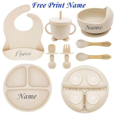 Personalized Name Baby Feeding Set Kids Silicone Plate Bowl