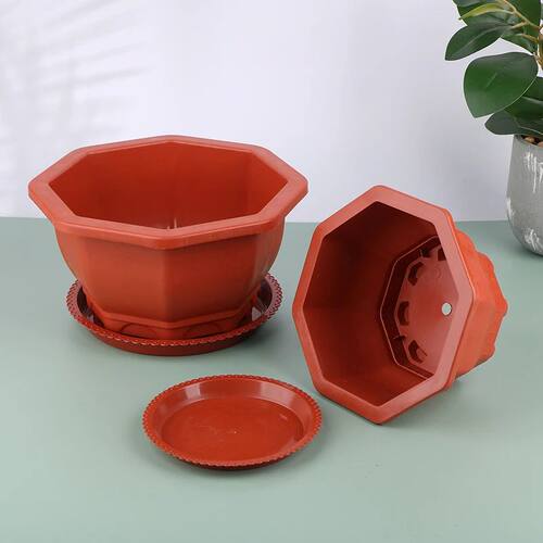 1Pc Hexagonal Plastic Flowerpot With Tray Is Not Easy To Def