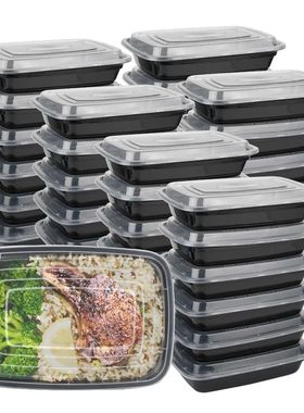 10PCS Plastic Disposable Food Containers Black Take out Cont