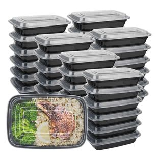 10PCS Plastic Disposable Food Containers Black Take out Cont