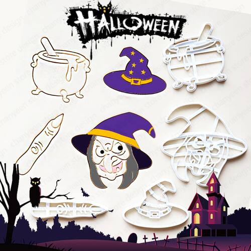 Halloween Witch Cookie Cutters Biscuit Embossing Mould Sugar