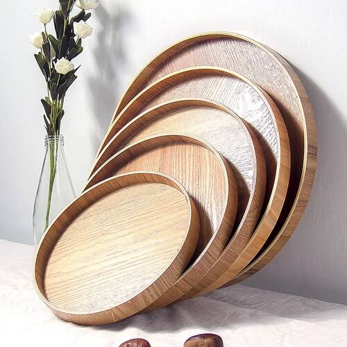 Style Round Tray Food Serving Plate Wood Snack Deseert Plate