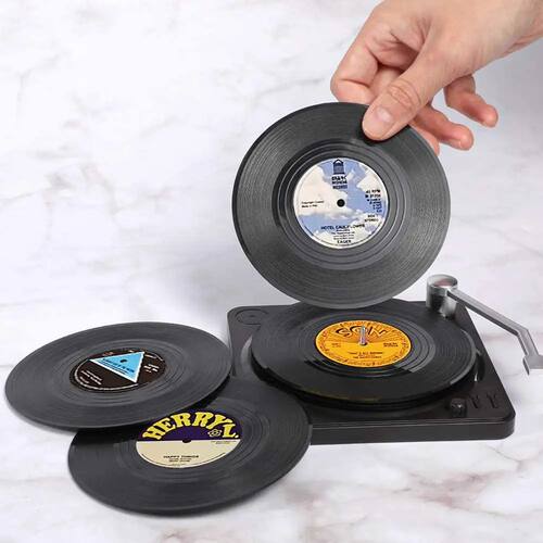 Set of 6 Vinyl Coasters for Drinks Music Coasters with Vinyl