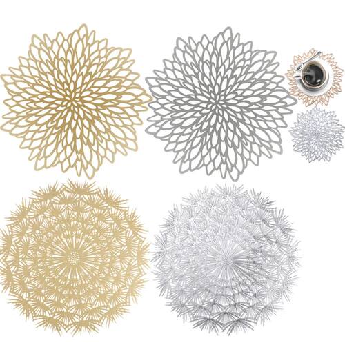Placemats Set of 4/6/8 Round Hollow Out Blooming Flowers Pla