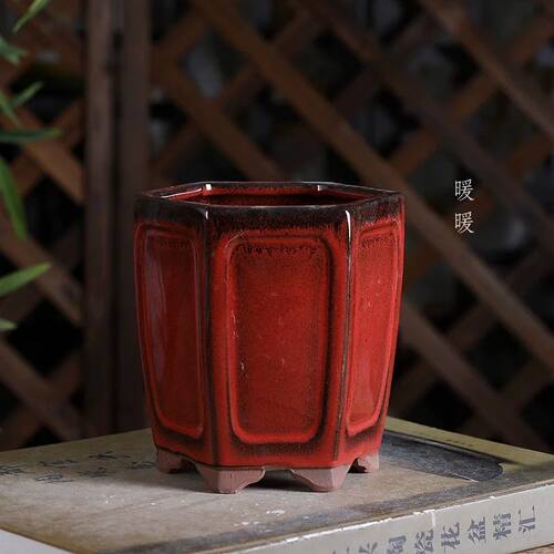 Ceramic Round Hexagon Bonsai Pot, Chinese Dormitory Room, Ta