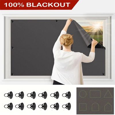100% Blackout Curtain with Suction Cup UV Blocking Window Dr