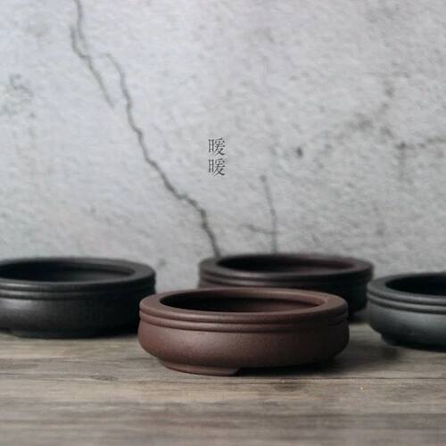 Ceramic Circle Bonsai Pot,Plate,Purple-sand,Nature,Tradition