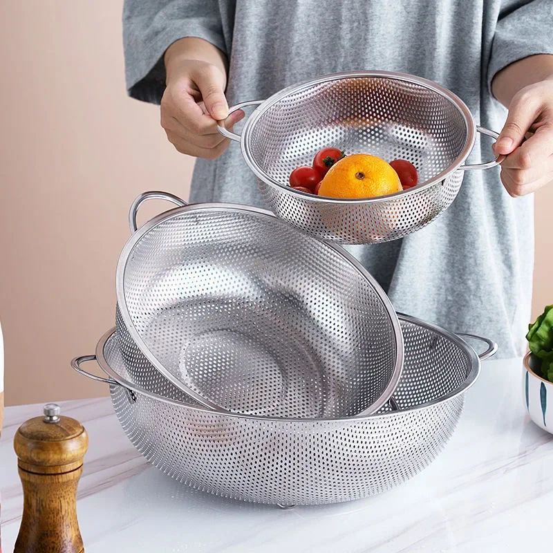 Stainless Steel Drain Basket Colander Fruit Rice Vegetable W
