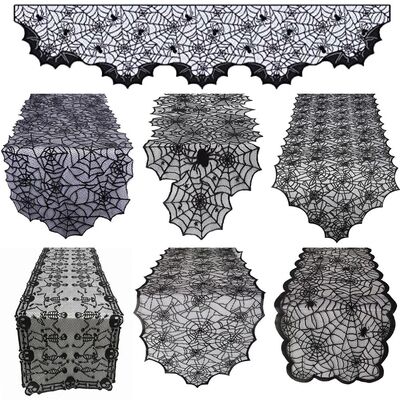 Halloween Lace Table Runner Black Spider Web Tablecloth Fire