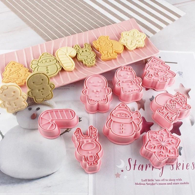 8Pcs/set Christmas Cookie Mold 3D Biscuit Mold Santa Snowman