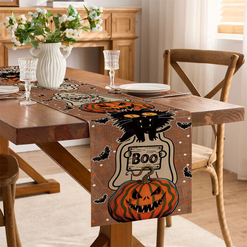 Halloween Table Runner Pumpkin Ghost Cat Holiday Family Part