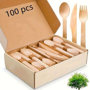 A Set of Premium Wooden Cutlery – 100/200 Pieces of Disposa