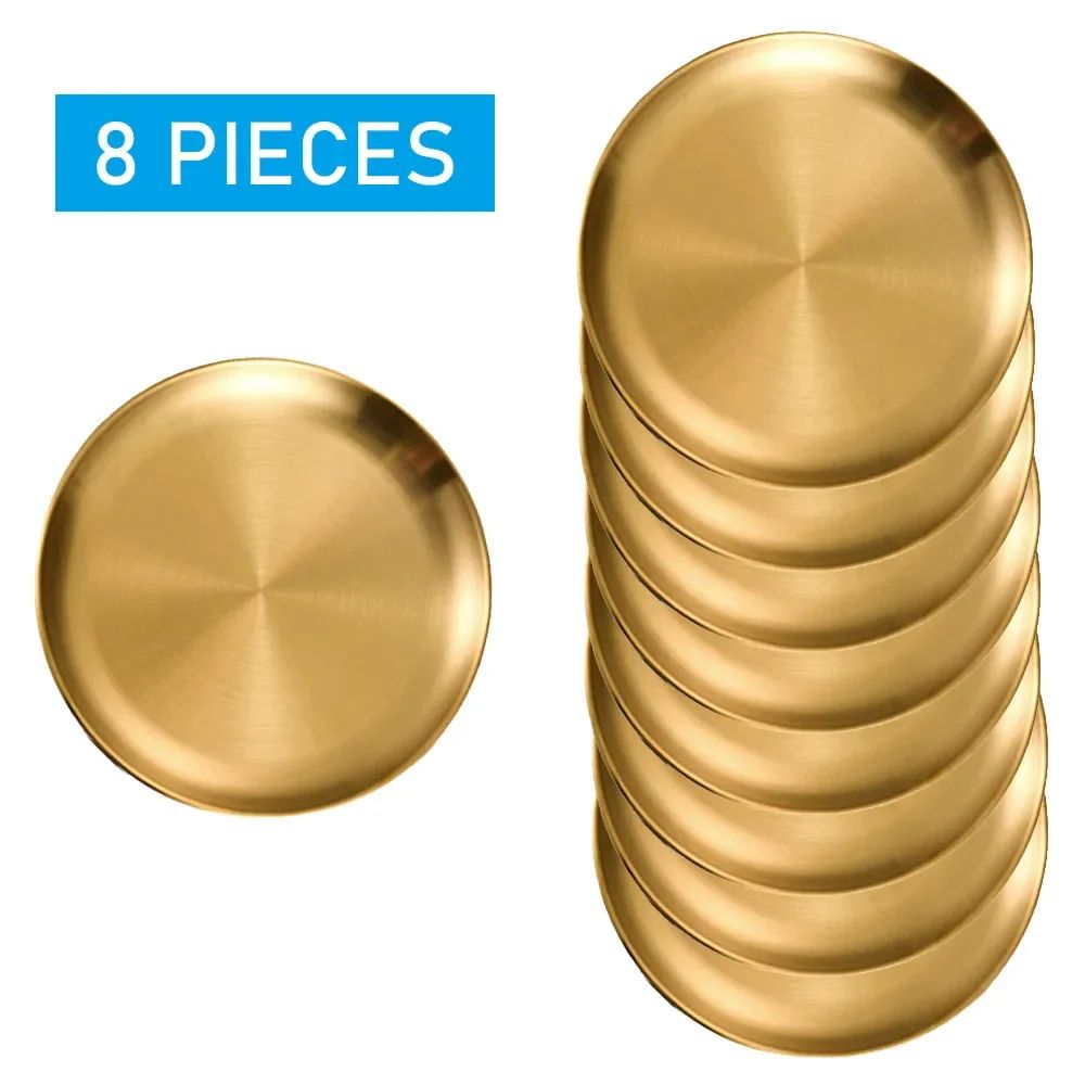 8Pcs 20/23/26cm Stainless Steels Round Plate Rust-Proof Shal