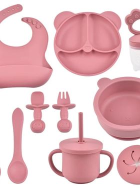 9PCS/Set BPA Free Silicone Baby Feeding Set Sucker Bowl Divi