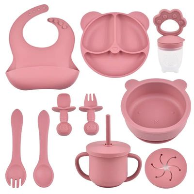 9PCS/Set BPA Free Silicone Baby Feeding Set Sucker Bowl Divi
