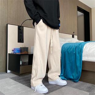 灯芯绒裤子男新款春秋冬季美式高级感休闲运动裤直筒宽松阔腿潮流