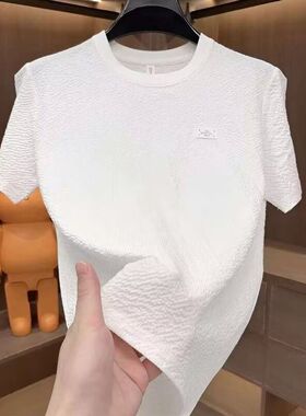 夏季男装t恤冰丝薄款白色上衣服修身大码青年潮流打底衫2026新款