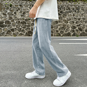 男2026新款 广州新塘春秋款 宽松抽绳长裤 牛仔裤 子青少年浅蓝直筒裤