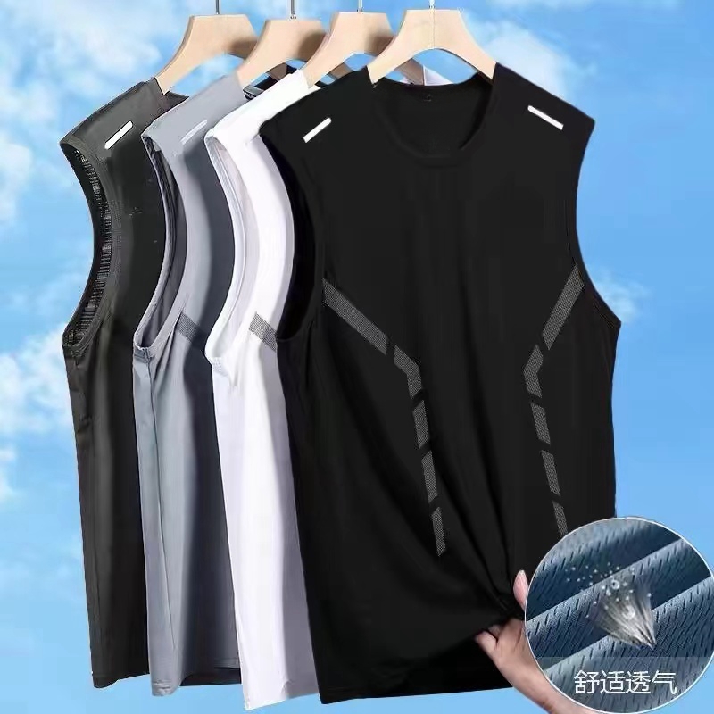 坎肩背心男薄款夏季宽松跑步运动上衣服宽松速干冰丝汗衫美式潮牌