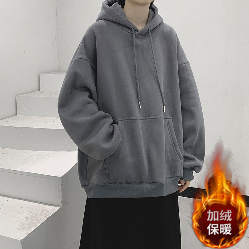 连帽卫衣男秋冬季ins潮流学生宽松灰色百搭休闲长袖港风保暖上衣