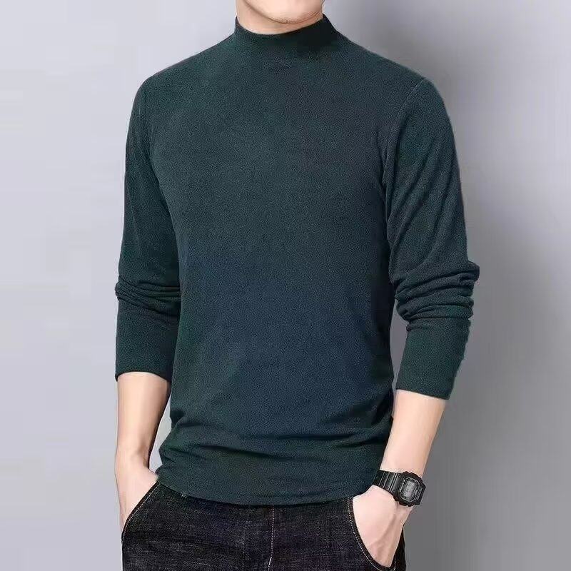 남성용 양면 벨벳 밑단 셔츠 가을 겨울 보온 속옷 반거북 칼라 단색 긴팔 티셔츠 슬림핏 다재다능하고 트렌디함