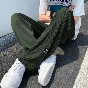 运动长裤男夏季宽松弹力韩版潮流高级感阔腿直筒裤子冰丝薄款男裤