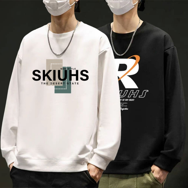 t恤男春秋季宽松时尚圆领休闲上衣服学生帅气套头打底衫潮流卫衣