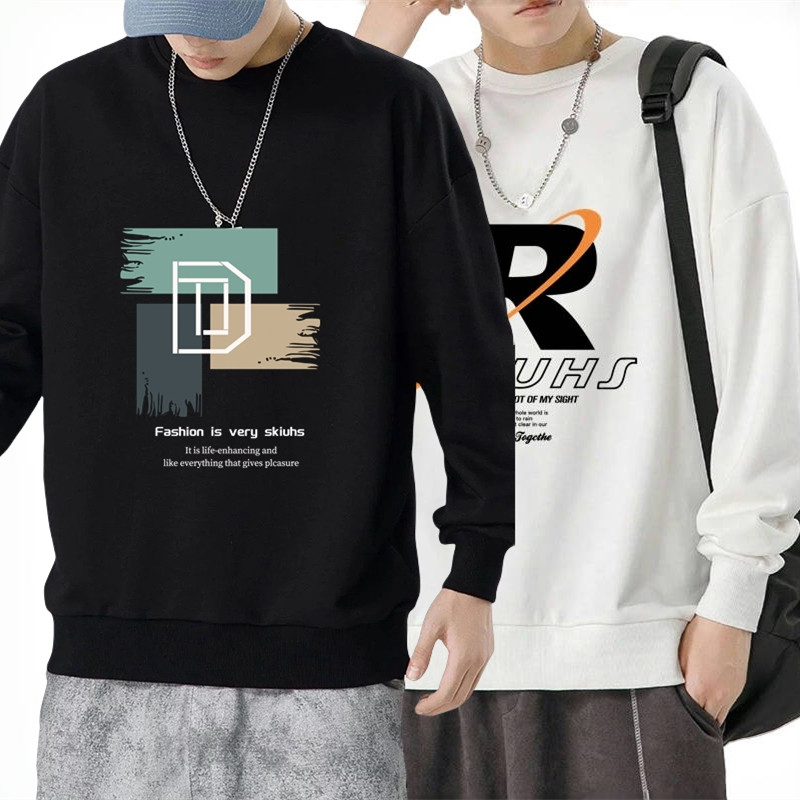 休闲长袖t恤男韩版潮流春秋季宽松重磅印花卫衣高级感男生套头衫