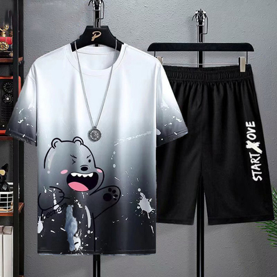 衣服男款一整套速干薄款运动服套装夏季潮流宽松百搭冰丝短袖短裤