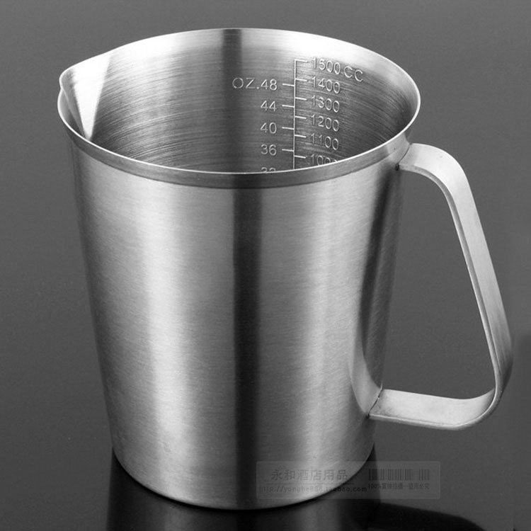 加厚304不锈钢内凸带刻度量杯 冲奶粉豆浆杯牛奶杯1.5L 1500毫升