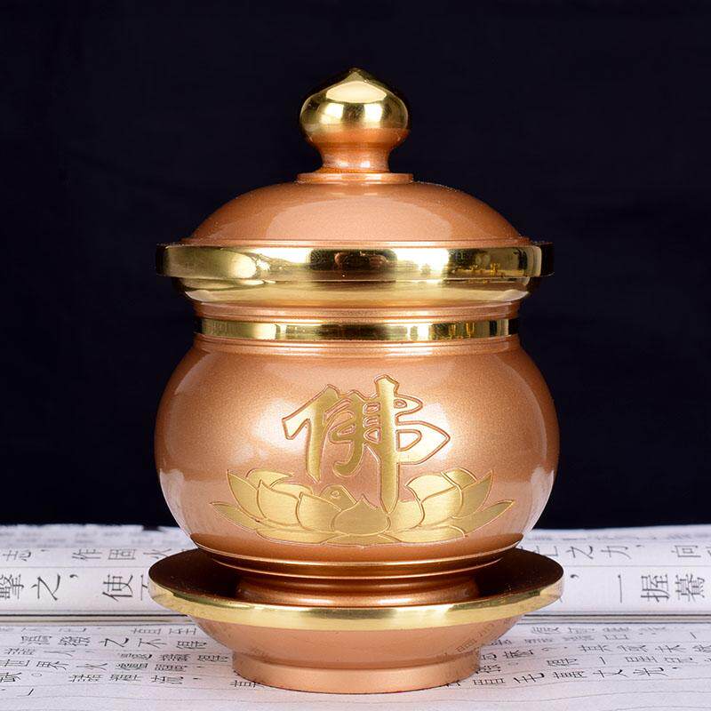 供佛黄铜粉金色圣水杯佛堂佛字莲花供杯佛杯家用招财进宝茶杯包邮