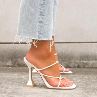 plus size stiletto square toe high heels 高跟鞋一字型拖鞋女