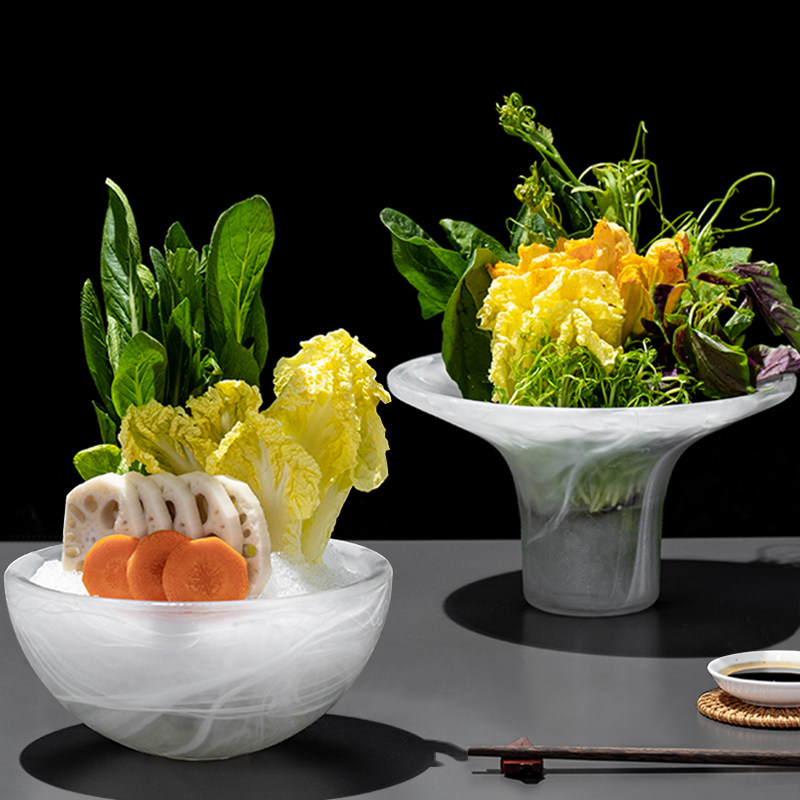 高端玻璃意境菜刺身盘商用特色创意火锅餐具日料三文鱼海鲜干冰盘