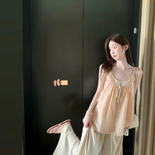 白水女 海盐薄荷冰 天丝肌理感真两件吊带套装女夏慵懒度假风套装