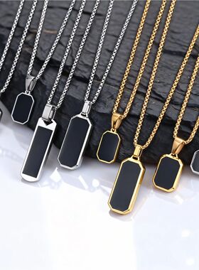 Stylish Men's Black Enamel Necklace,Stainless Steel Geometri