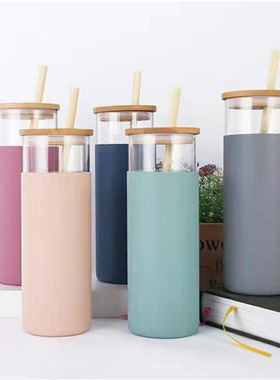 Straw Single-layer Bamboo Lid Glass High Borosilicate Scale