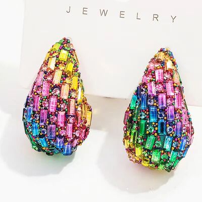 2026 New Trendy Crystal Chunky Waterdrop Hoop Earrings Dupes